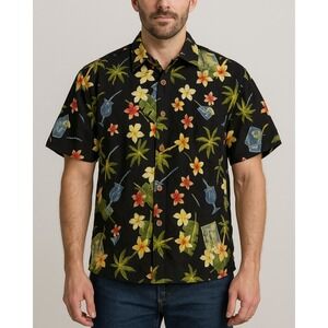 Pineapple Moon Hawaiian Shirt‎ Tropical Palm Tree Cocktail Print Button Up Sz XL